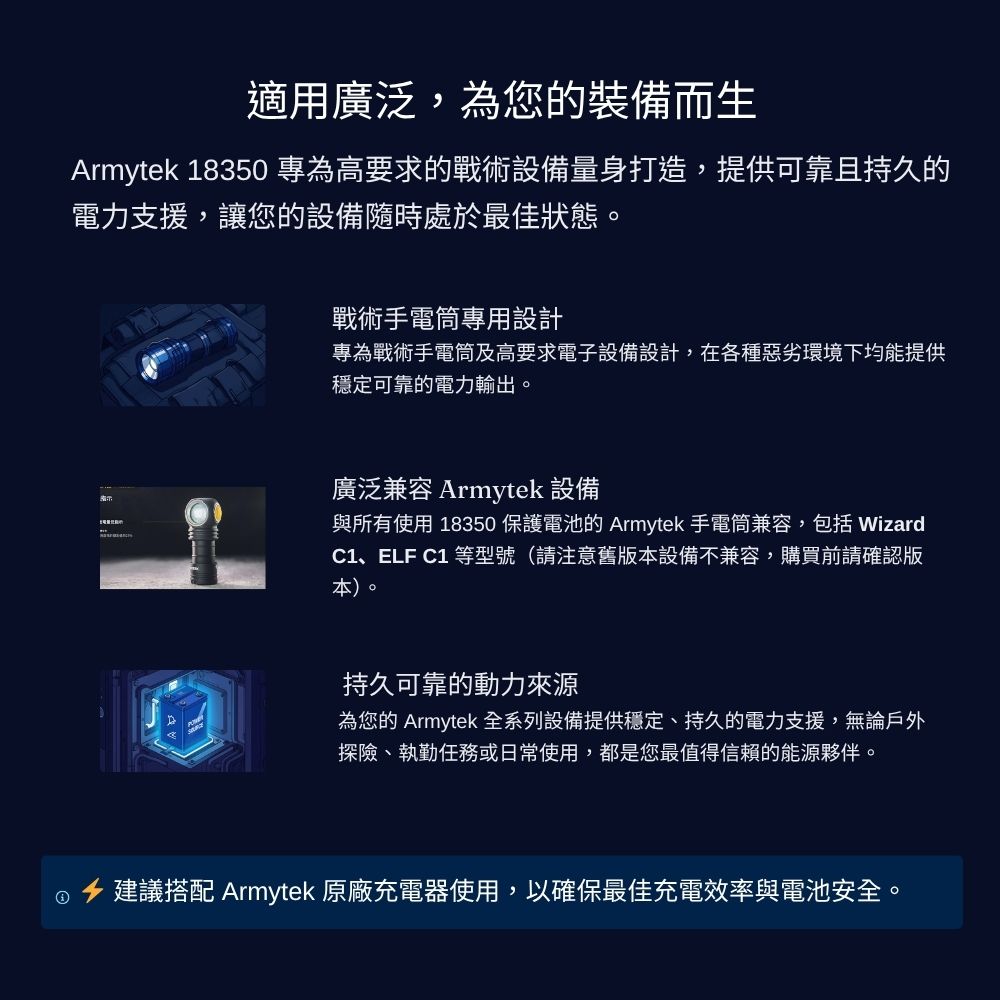 Armytek 18350 鋰電池【具保護版】 LI-ION 900 mAh WIZARD C1專用鋰電池