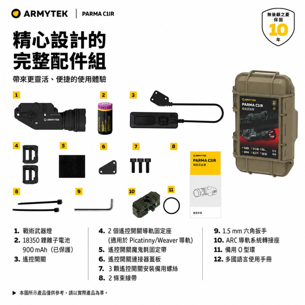 Armytek Parma C1IR 520流明 200米 雙光源戰術手電筒 白光 /紅外線 鼠尾 ARC導軌配件 魚骨