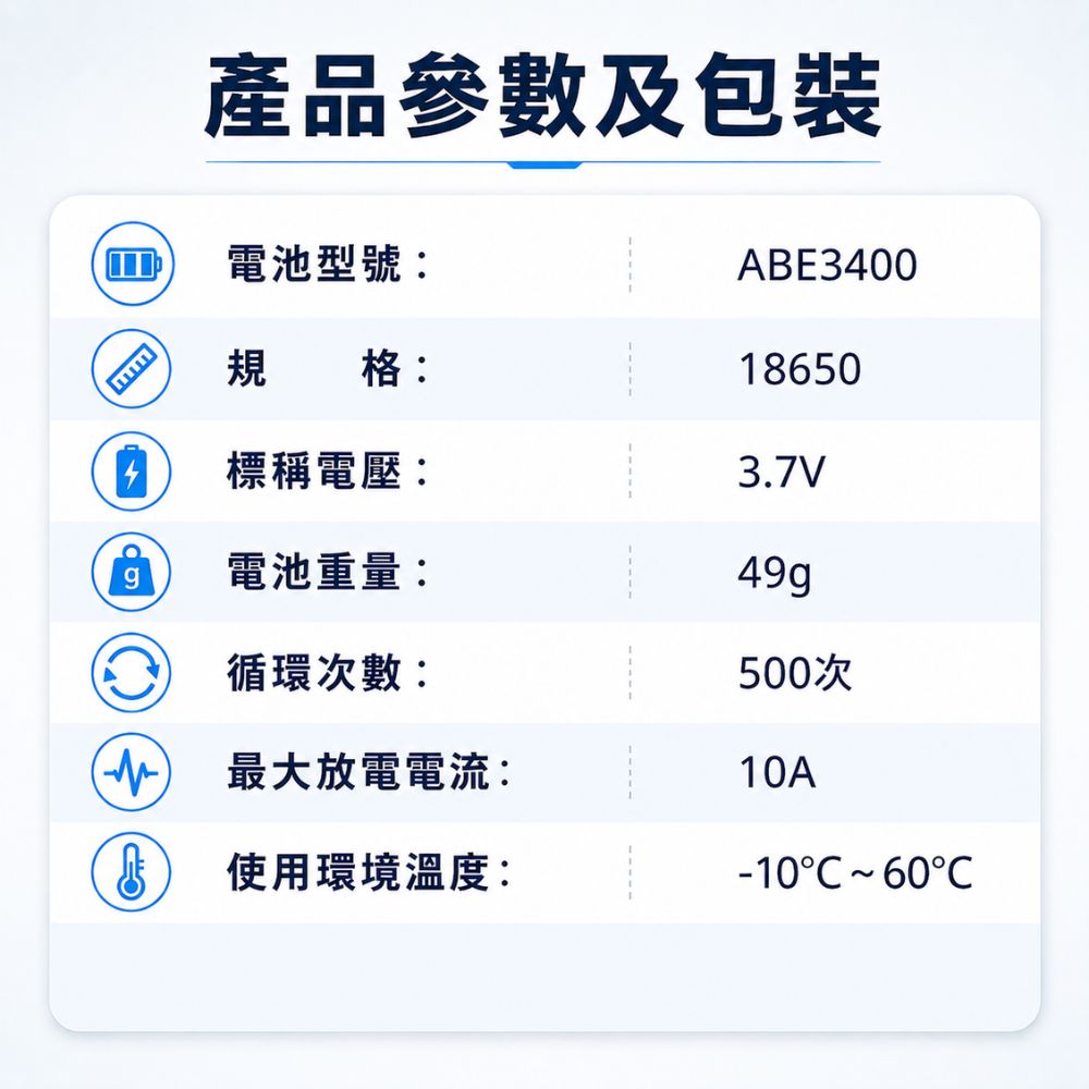 WUBEN ABE3400 18650 高效能可充電鋰電池 3400mAh 3.7V 凸點保護板