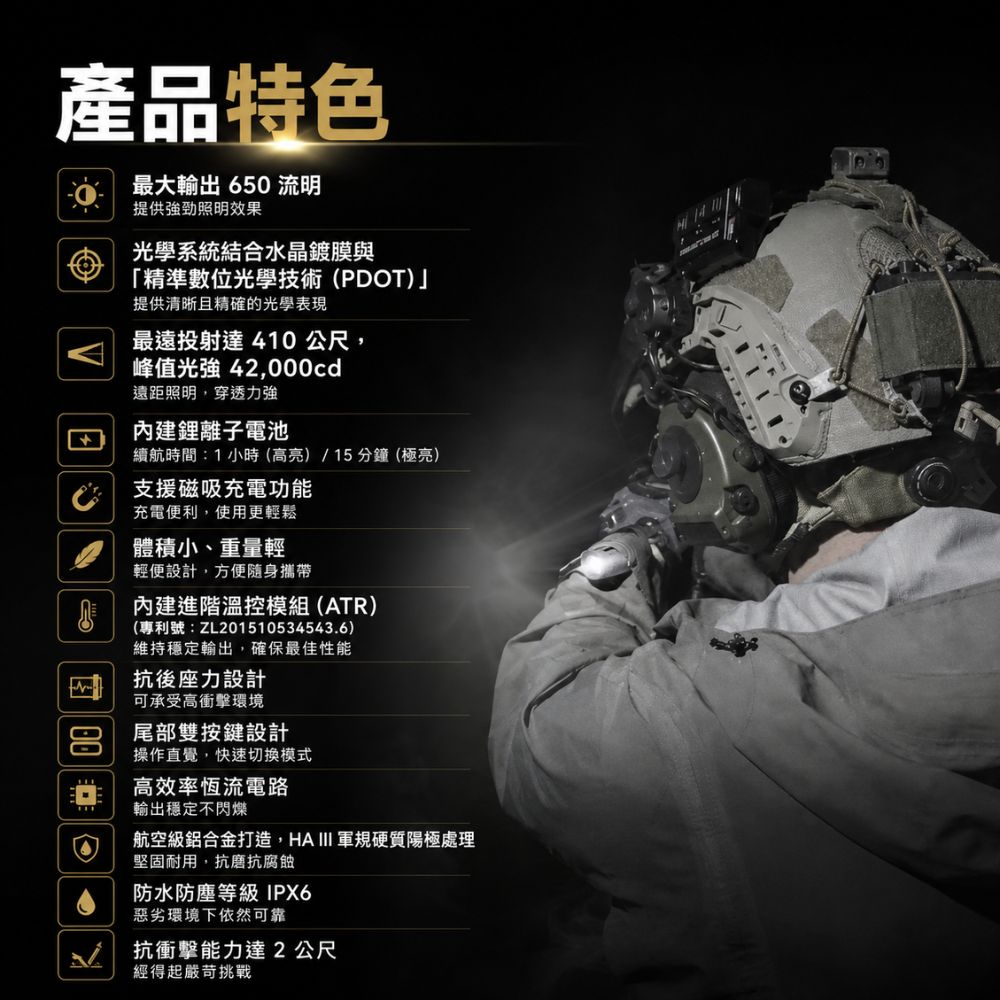 NITECORE NPL27 650流明 410米射程 緊湊型戰術燈 鋁合金 快拆 磁吸快充 73g輕量化