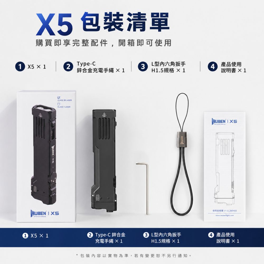 WUBEN X5 領航員 EDC旗艦扁筒 1300流明 三光源手電筒 白光/UV紫外線/綠點 Type-C直充