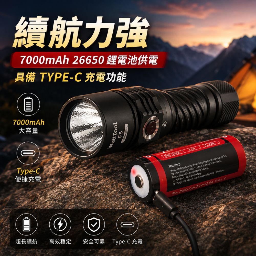 Weltool F5 Little King 小國王 4600流明 342米 自然光高亮度戶外LED手電筒 TYPE-C 26650