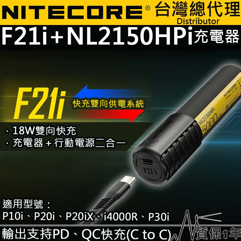 Nitecore F21i 二合一 18W雙向快充 充電器 輕裝備 六種保護 電量顯示 行動電源 USB-C 路跑 登山