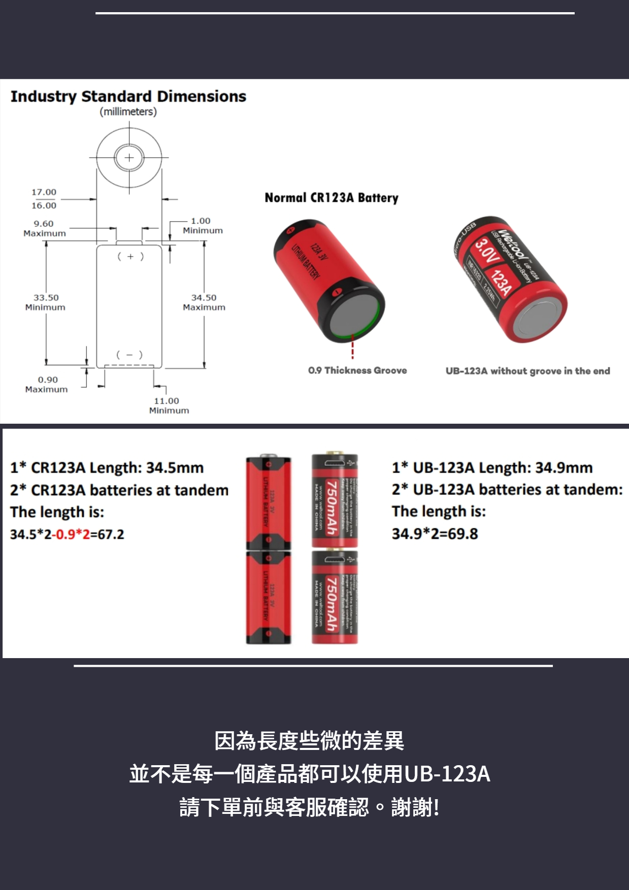 Weltool 衛途UB-123A 3.0V USB充電鋰離子電池