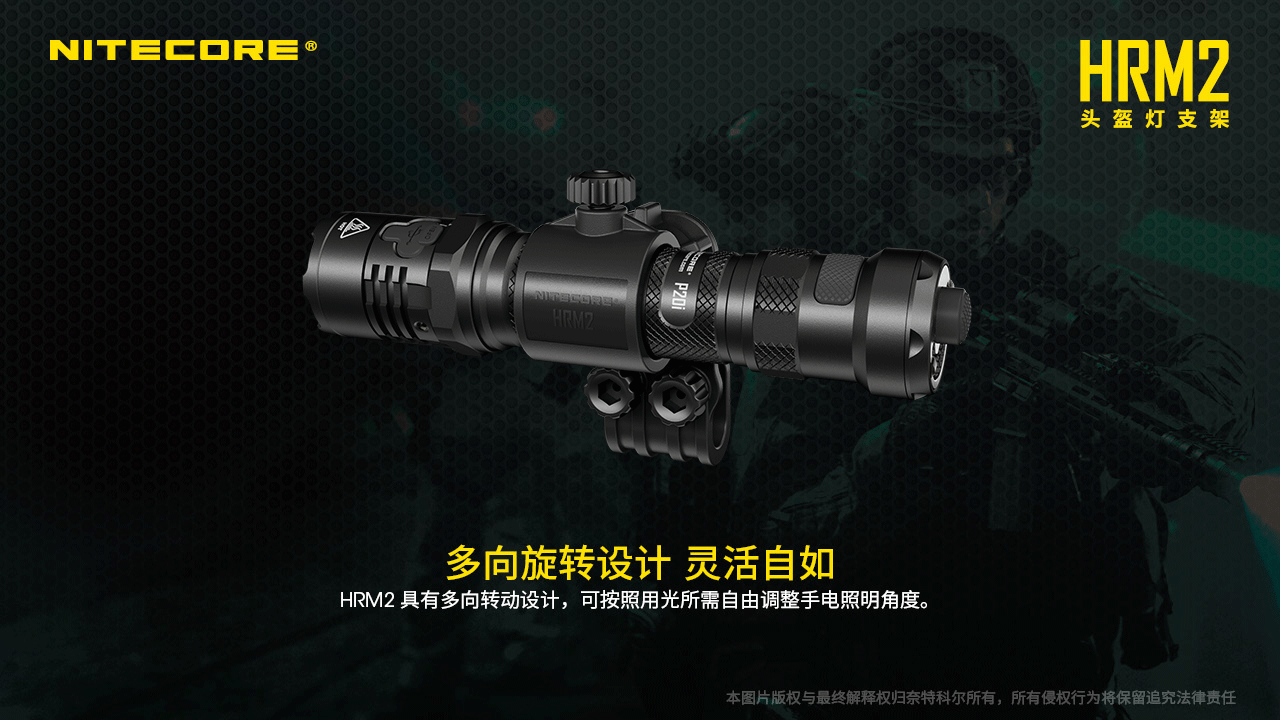 Nitecore HRM2 手電筒頭盔支架 適用於筒身直徑 25.4mm 消防值勤 多向轉動 P10i P20i MH12S MH10S