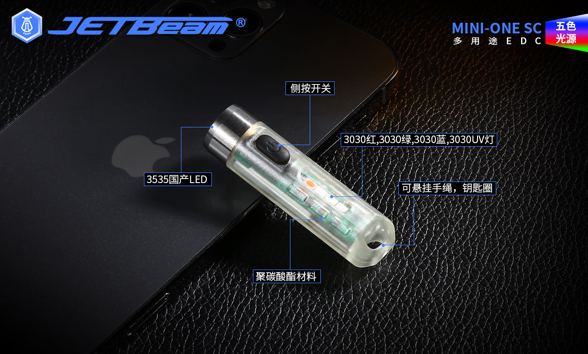 JETBEAM MINI ONE SC 400流明 85米 鑰匙扣燈 五色光源 TYPE-C 加送柔光罩
