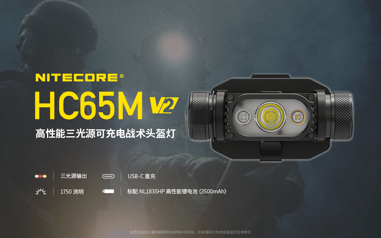 NITECORE HC65M V2 1750流明 SST40 戰術頭盔燈 三光源 USB-C 附電池 防水 MOLLE NITECORE HC65M V2 1750流明 SST40 戰術頭盔燈 三光源 USB-C 附電池 防水 MOLLE