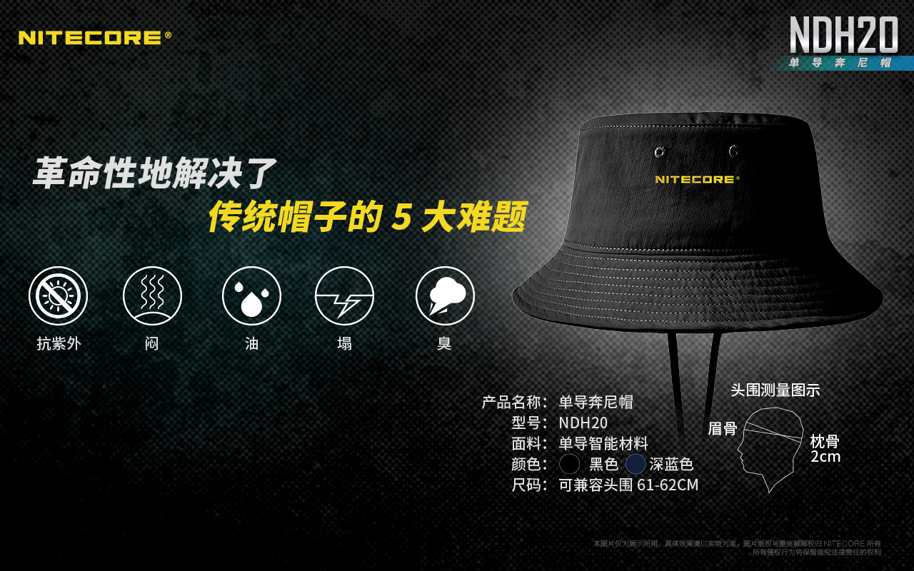 NITECORE NDH20 Boonie 奔尼帽 黑色 速乾 抑菌 戶外休閒運動露營釣魚登山帽子