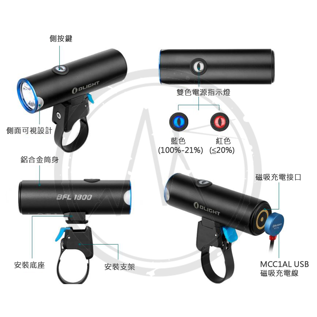 OLIGHT BFL1800 1800流明 2合1 單車燈 手電筒 高續航 IPX6防水 電量顯示 磁吸充電 快拆