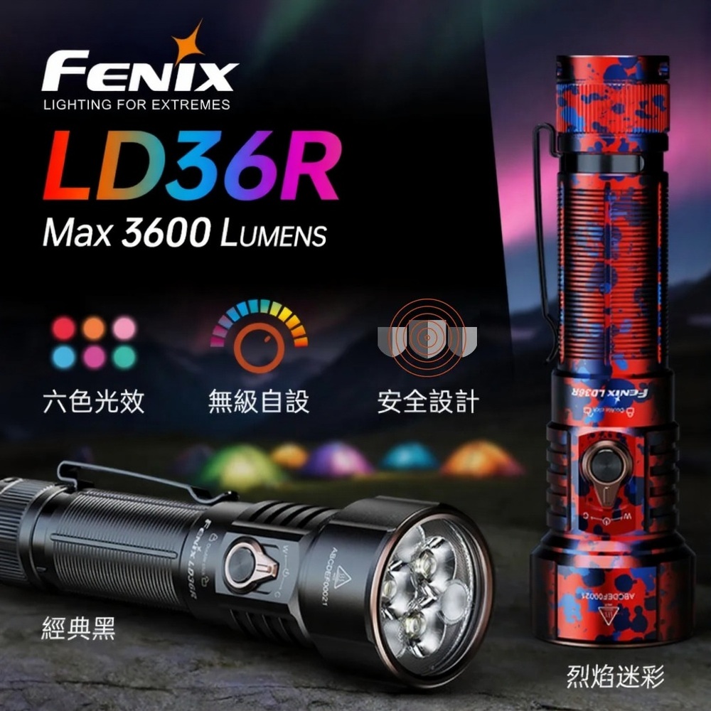 FENIX LD36R 3600流明 385米 高性能多彩手電筒