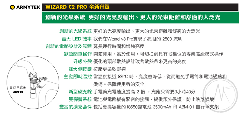 加拿大 Armytek Wizard C2 PRO XHP50.2 2500流明 頭燈/直角燈/前照燈/單車燈/工作燈 尾部磁吸 附原廠電池 登山 高端頭燈 