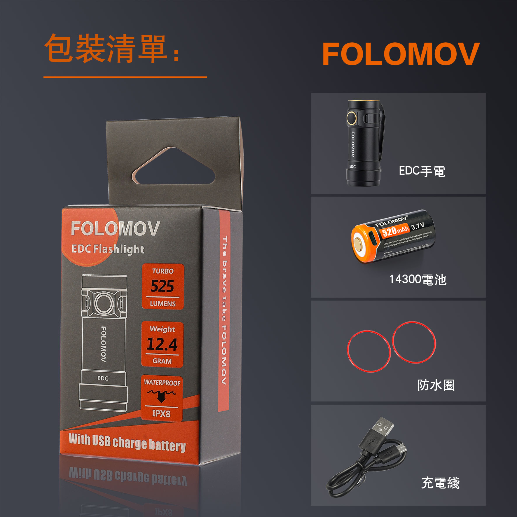 Folomov EDC C2 525流明 77米 隨身迷你手電筒 24g輕量化EDC  防水防摔 救難