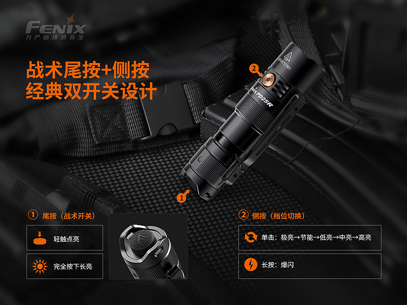 FENIX PD25R 800流明 250米 小型LED高亮度充電手電筒 USB-C 附充電電池