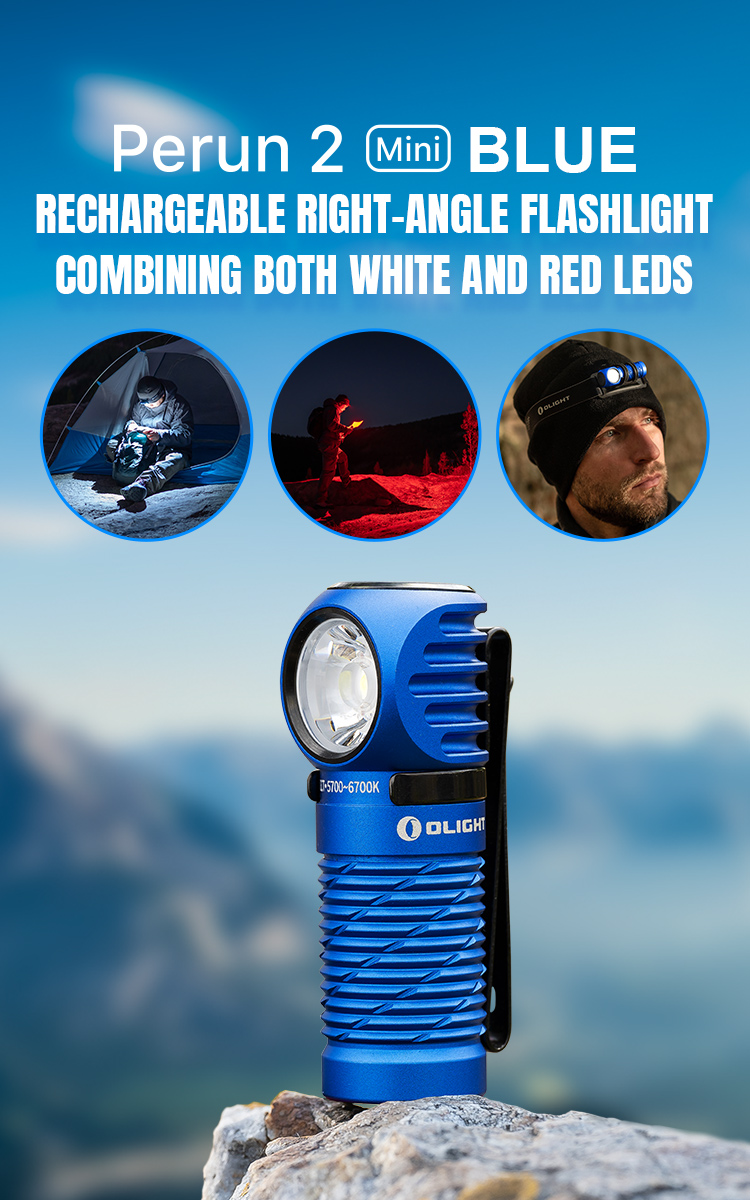 NEW藍色 OLIGHT PERUN 2 MINI 1100流明 雙光源紅白光頭燈 L型直角燈