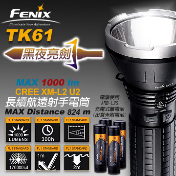 公司貨 Fenix TK61 L2 戶外強光狩獵充電1000流明手電筒